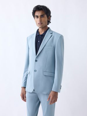 WES Formals Light Teal Slim-Fit Blazer