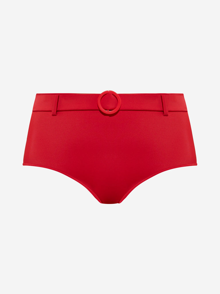 Wunderlove Swimwear Red Solid High-Waist Full Briefs - Image 5