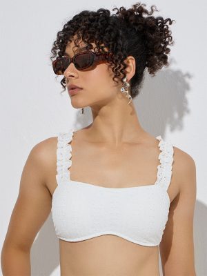 Wunderlove Swimwear White Schiffli-Detailed Bandeau Bra