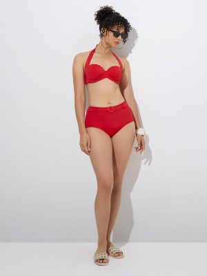 Wunderlove Swimwear Red Halter-Neck Balconette Bra