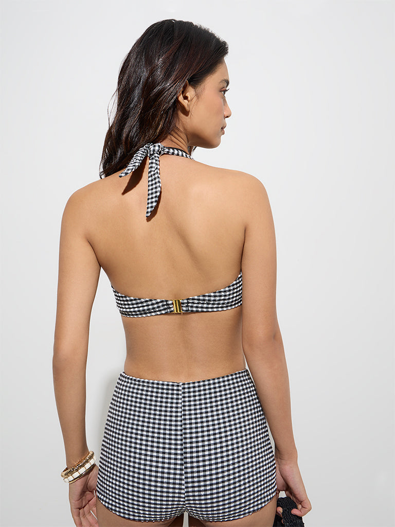 Wunderlove Swimwear Black Checks Underwired Balconette Bra - Image 4