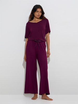 Wunderlove Wine Solid High-Rise Lounge Pants