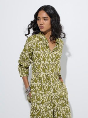 Utsa Olive Paisley Pattern Tunic
