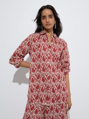 Utsa Red Paisley Design Ethnic Tunic