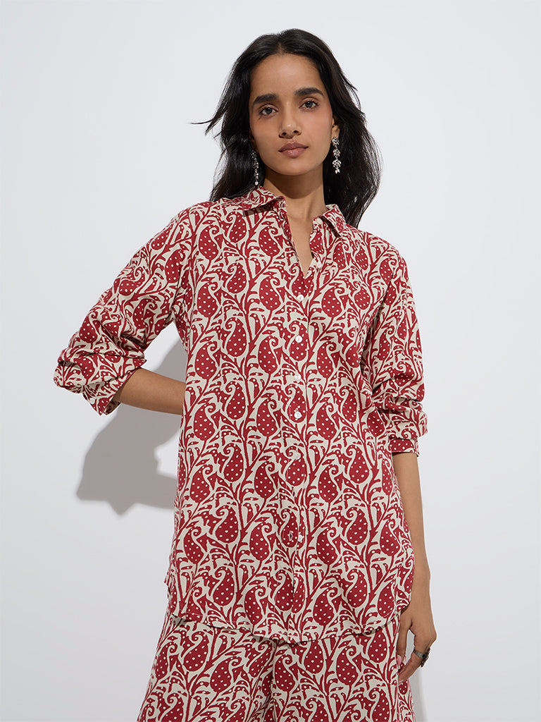 Utsa Red Paisley Design Ethnic Tunic