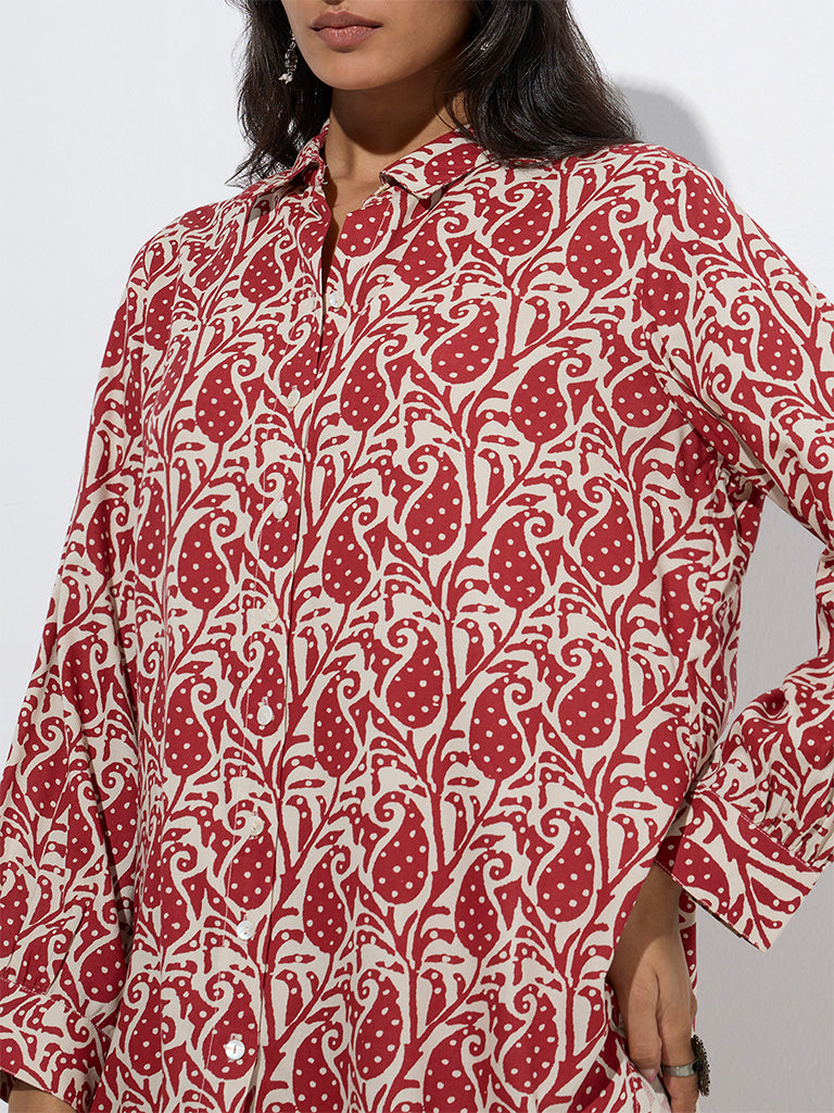 Utsa Red Paisley Design Ethnic Tunic - Image 3
