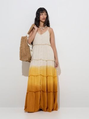 LOV Beige Ombre-Finish Tiered Dress