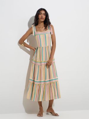 LOV Multicolour Striped Tiered Dress