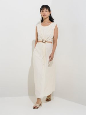 LOV Off-White Cut-Out Detailed A-Line Dress