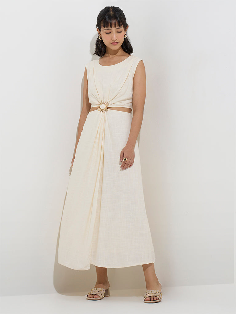 LOV Off-White Cut-Out Detailed A-Line Dress - Image 2