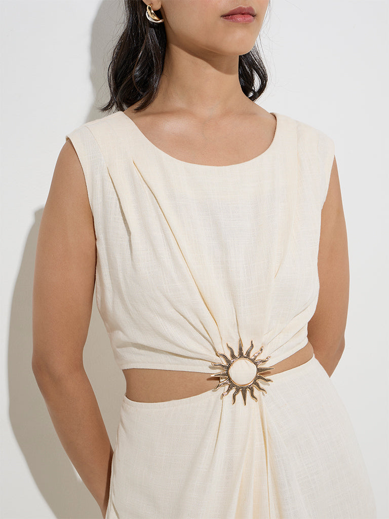 LOV Off-White Cut-Out Detailed A-Line Dress - Image 3