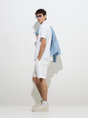 WES Casuals Off-White Striped Relaxed-Fit Cotton Shirt