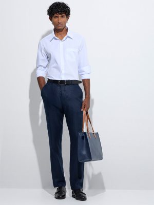 WES Formals White Striped Slim-Fit Cotton Shirt