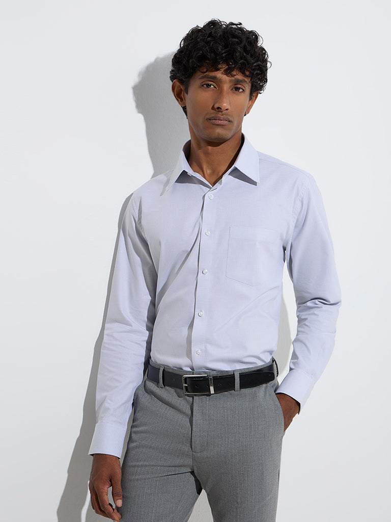 WES Formals Light Grey Self-Patterned Slim-Fit Cotton Shirt