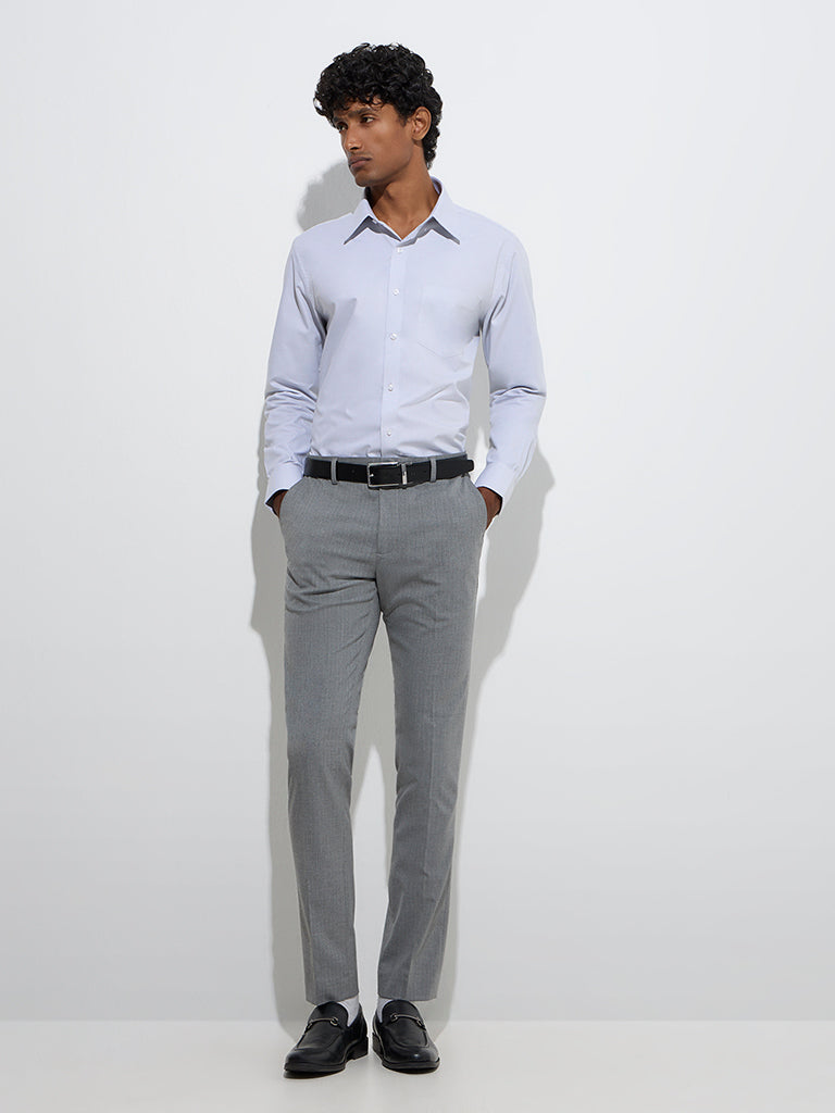 WES Formals Light Grey Self-Patterned Slim-Fit Cotton Shirt - Image 2