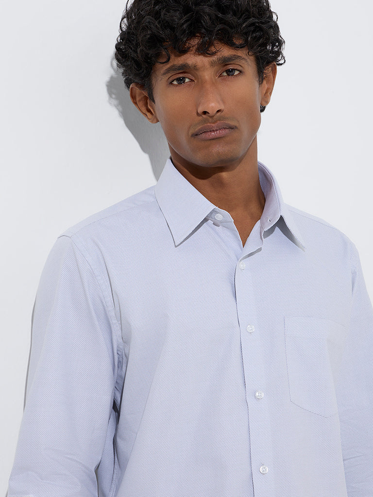 WES Formals Light Grey Self-Patterned Slim-Fit Cotton Shirt - Image 3