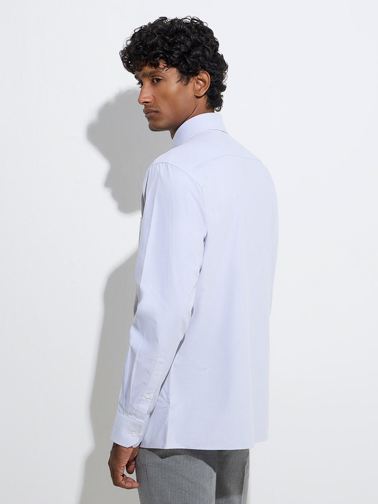 WES Formals Light Grey Self-Patterned Slim-Fit Cotton Shirt - Image 4