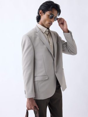 WES Formals Taupe Slim-Fit Blazer
