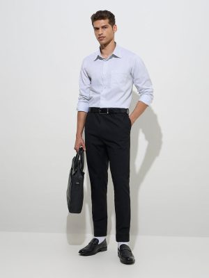 WES Formals Black Slim-Fit Mid-Rise Trousers