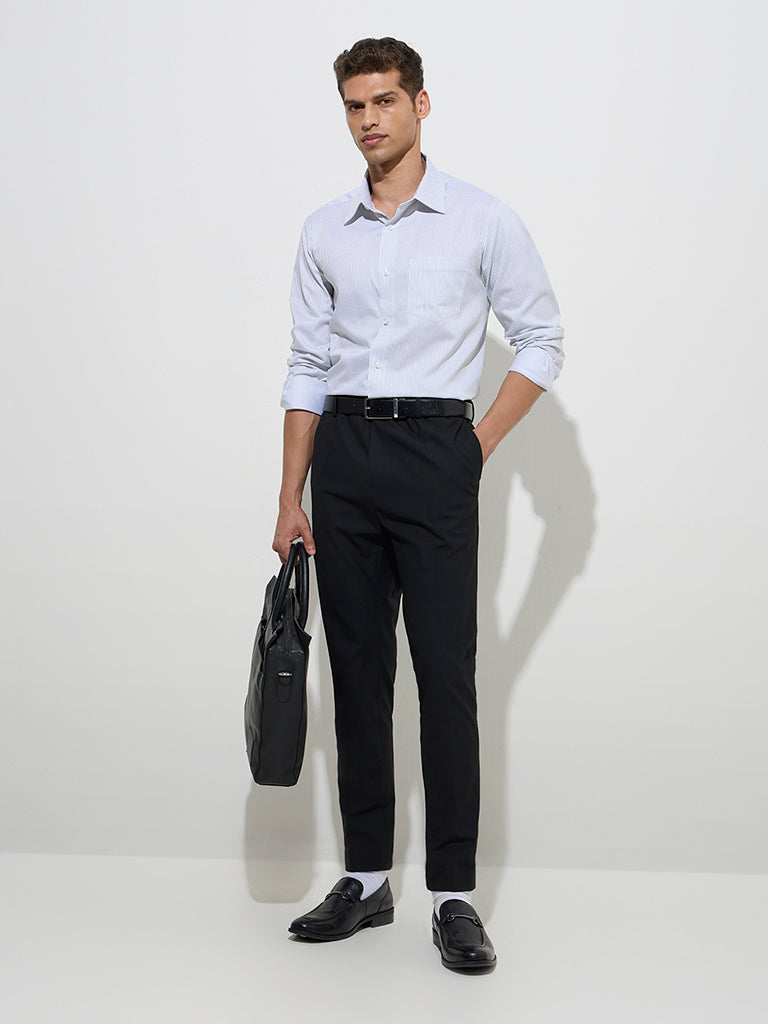 WES Formals Black Slim-Fit Mid-Rise Trousers