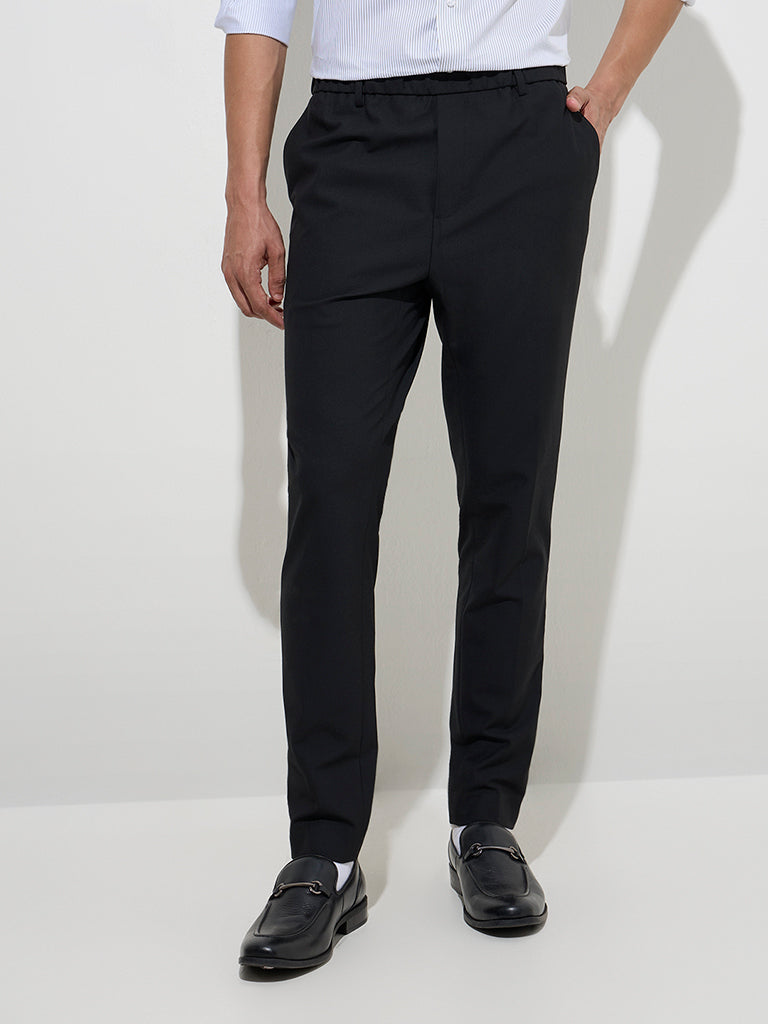 WES Formals Black Slim-Fit Mid-Rise Trousers - Image 2