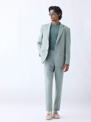 WES Formals Sage Slim-Tapered Fit Mid-Rise Trousers