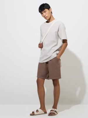 ETA Brown Relaxed-Fit Mid-Rise Cotton Shorts