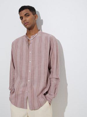 ETA Dusty Pink Stripe Pattern Relaxed-Fit Cotton Shirt