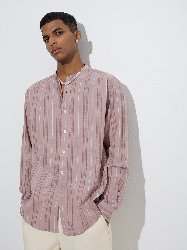 ETA Dusty Pink Stripe Pattern Relaxed-Fit Cotton Shirt
