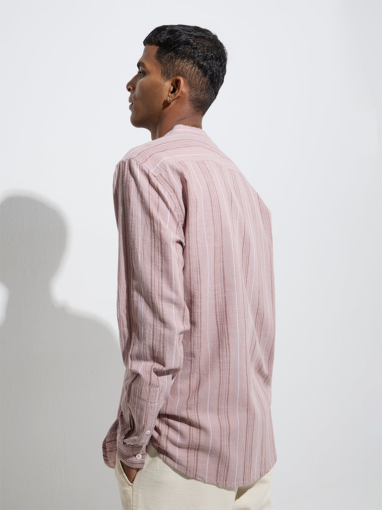 ETA Dusty Pink Stripe Pattern Relaxed-Fit Cotton Shirt - Image 5