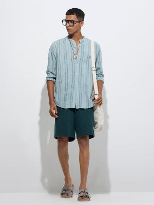 ETA Teal Stripe Printed Relaxed-Fit Cotton Shirt