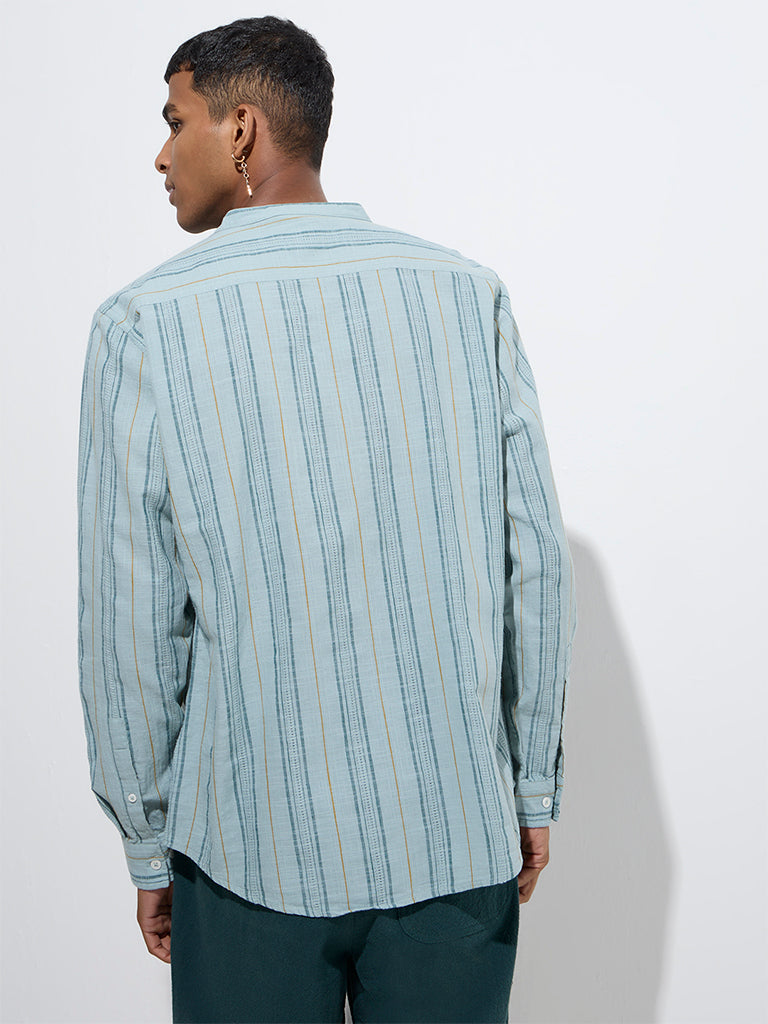 ETA Teal Stripe Printed Relaxed-Fit Cotton Shirt - Image 5