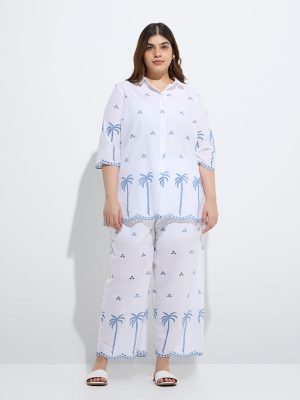 Diza White Tropical-Inspired Cotton Ethnic Pants