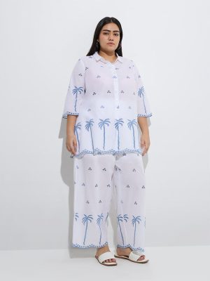 Diza White Tropical-Inspired Cotton Tunic