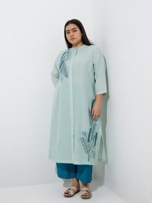 Diza Aqua Botanical Printed A-Line Kurta