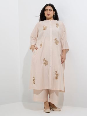 Diza Beige Embroidered A-Line Kurta