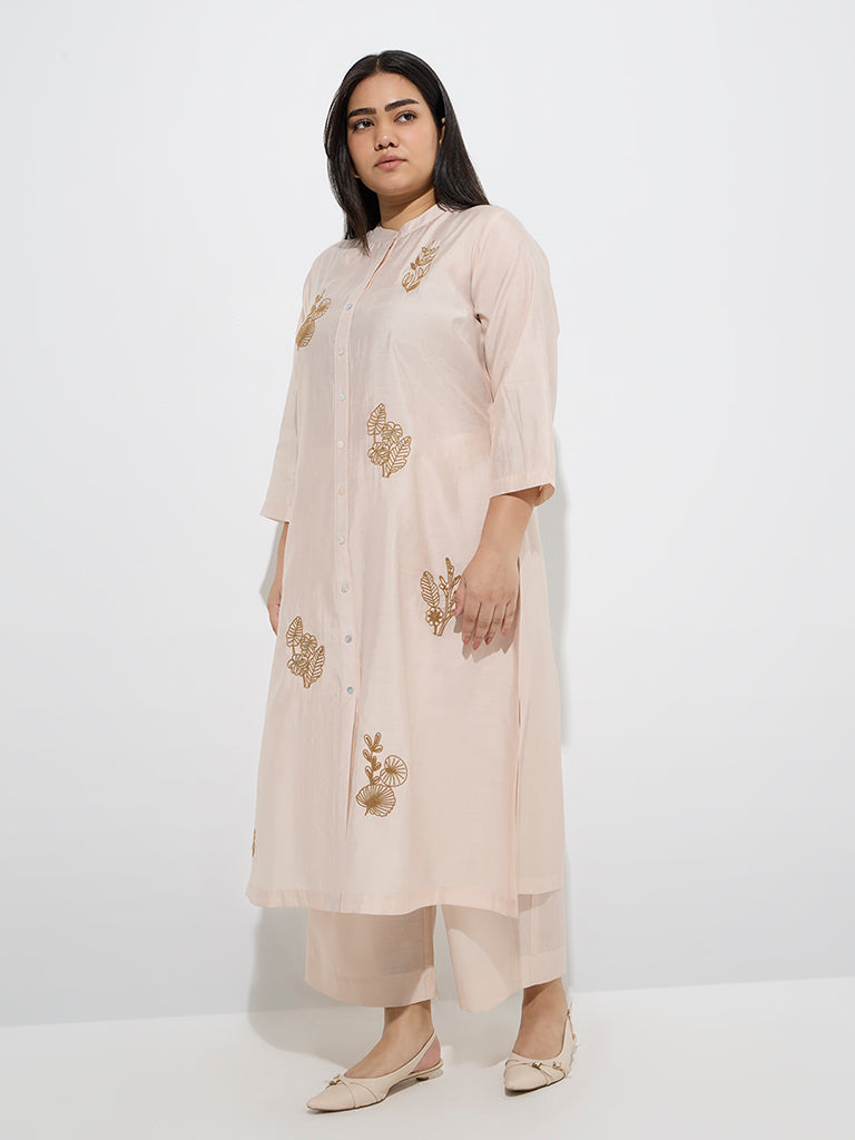 Diza Beige Embroidered A-Line Kurta - Image 2