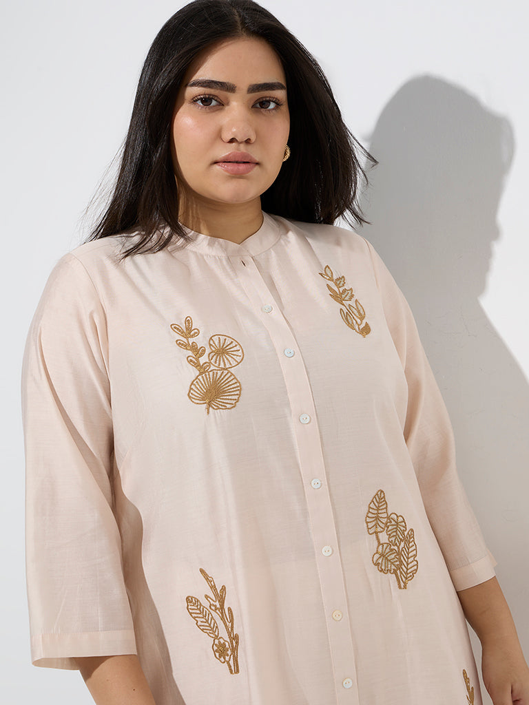 Diza Beige Embroidered A-Line Kurta - Image 3