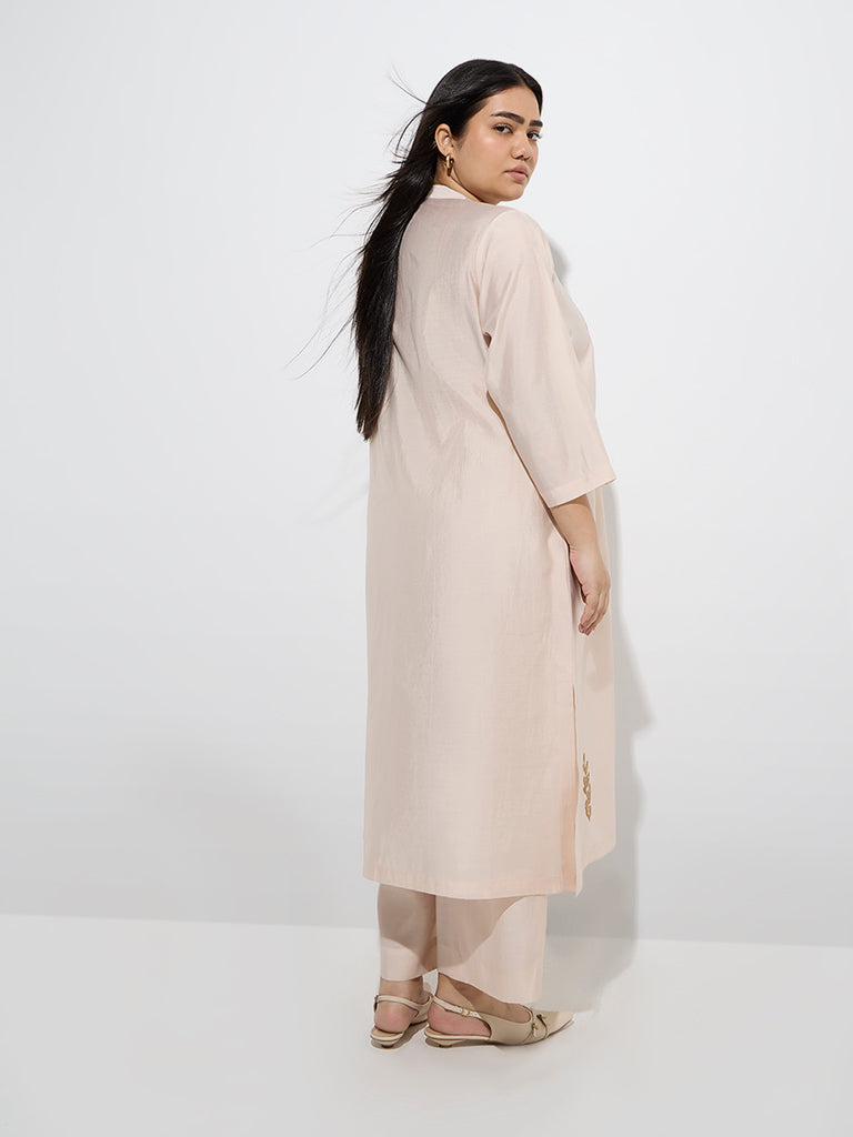 Diza Beige Embroidered A-Line Kurta - Image 4