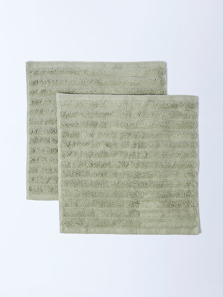 Westside Home Sage Self-Striped Face Towel (Set of 2) - Image 2