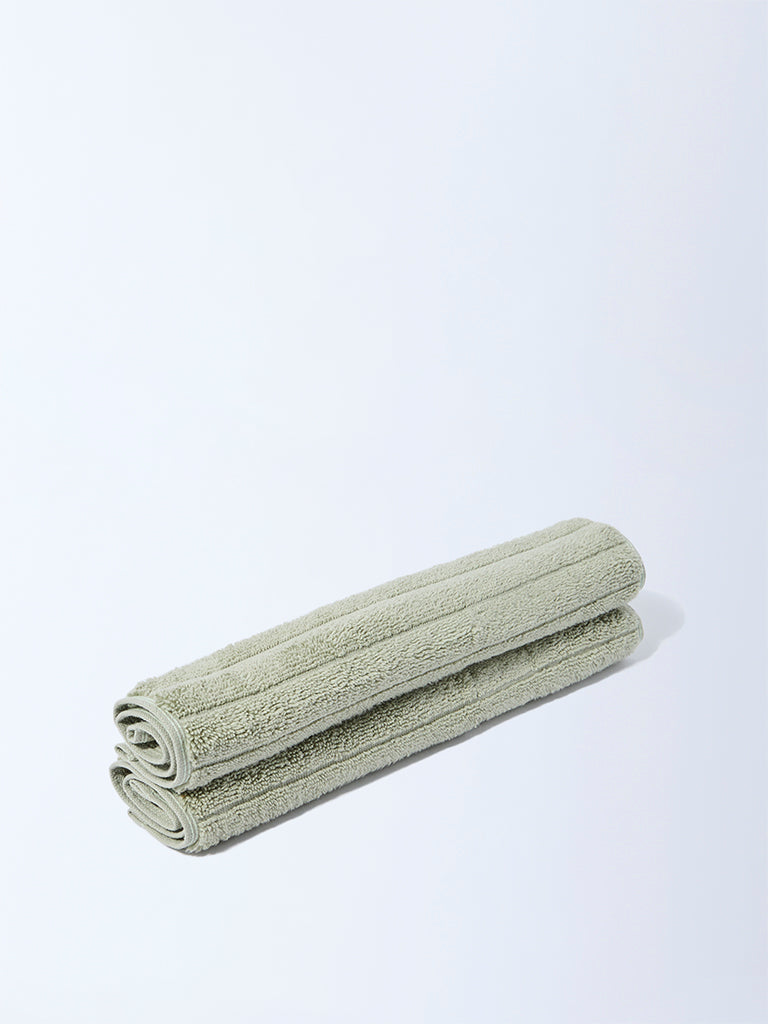 Westside Home Sage Self-Striped Face Towel (Set of 2) - Image 4