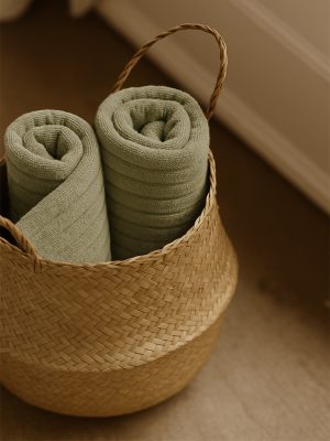 Westside Home Sage Self-Striped Face Towel (Set of 2)