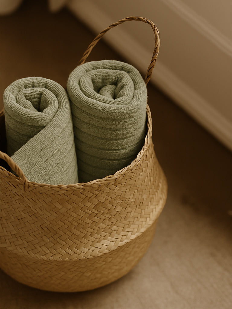 Westside Home Sage Self-Striped Face Towel (Set of 2)