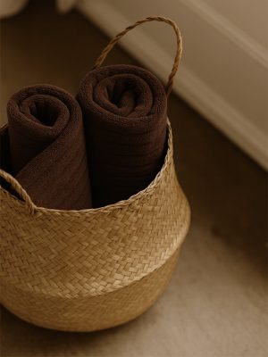 Westside Home Dark Brown Self-Striped Face Towel (Set of 2)