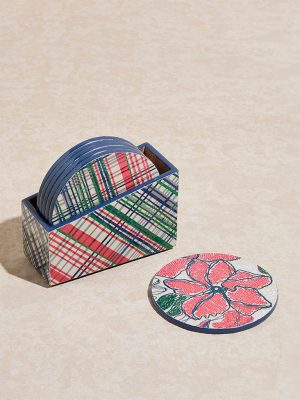 Westside Home Multicolour Floral Design Coasters with Stand (Set of 6)