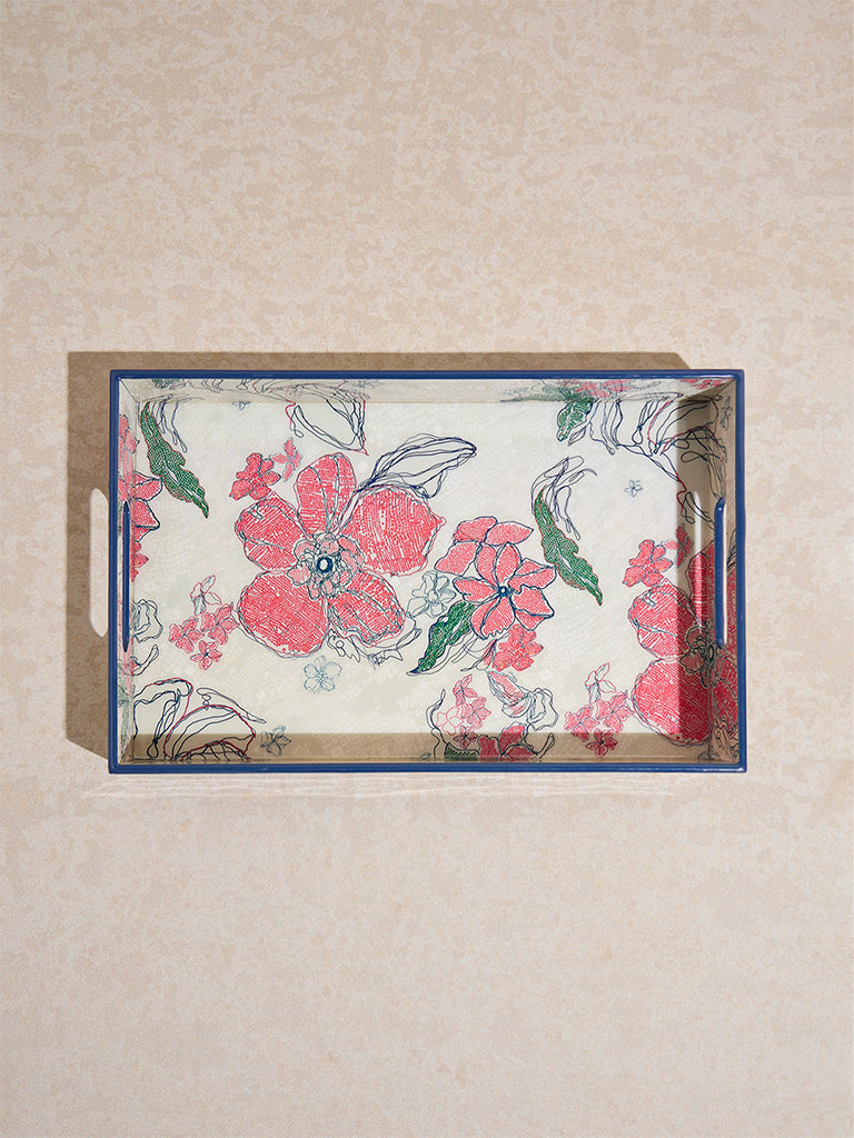 Westside Home Multicolour Floral Printed Large Serving Tray