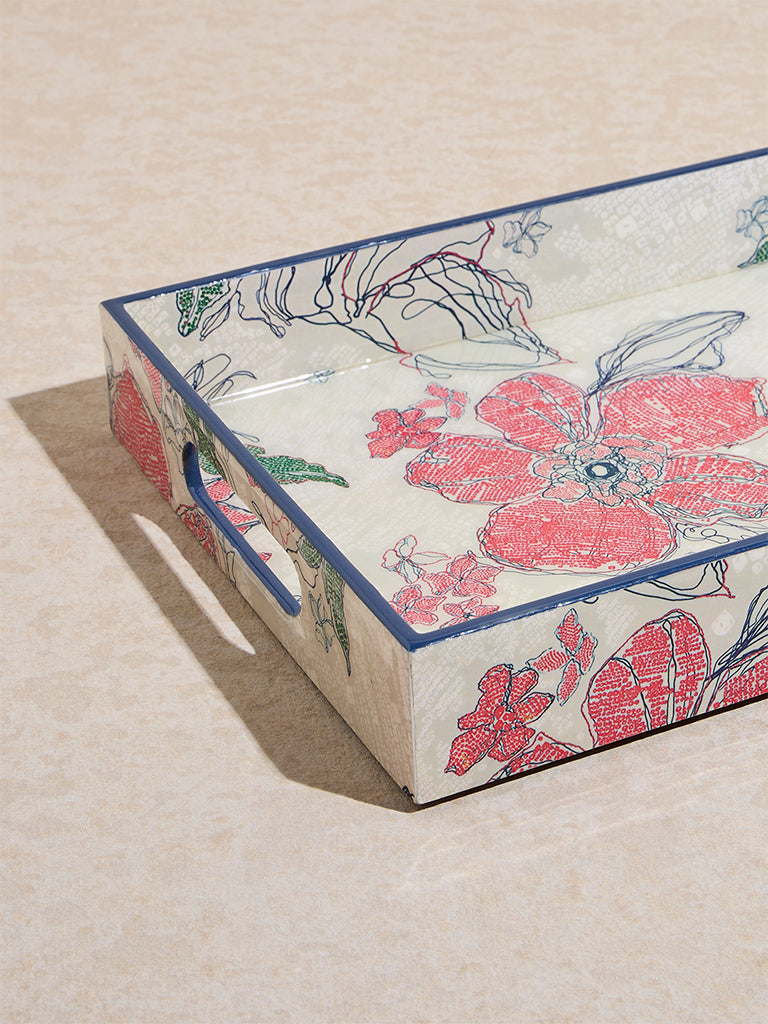 Westside Home Multicolour Floral Printed Large Serving Tray - Image 3