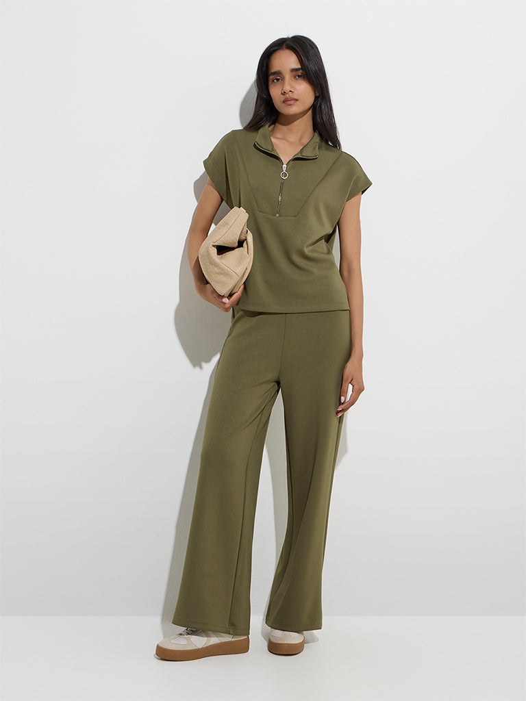 LOV Olive Solid Quarter Zip Top - Image 2