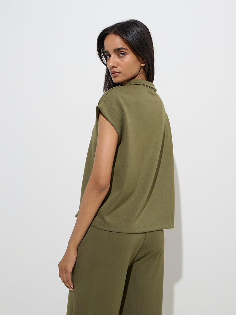 LOV Olive Solid Quarter Zip Top - Image 4