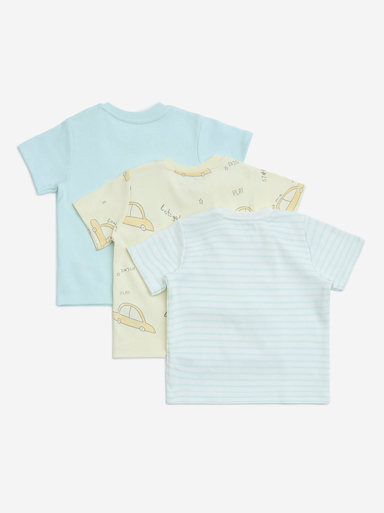 HOP Baby Blue Printed Cotton T-Shirts - Pack of 3 - Image 2